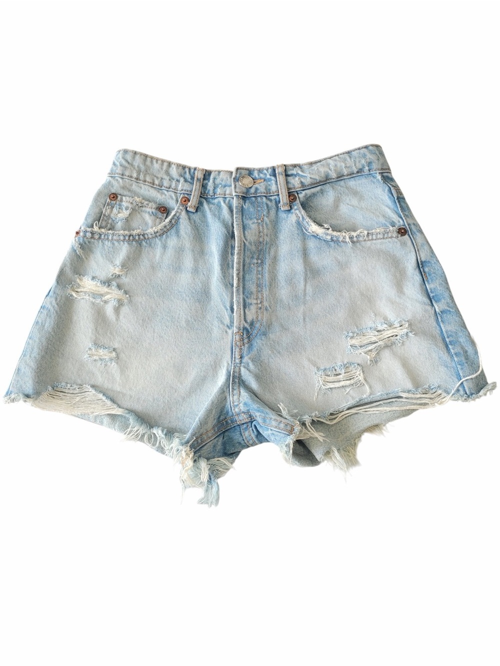 Zara Light Blue Distressed High-Rise Denim Shorts 100% cotton size 6 EUR 38